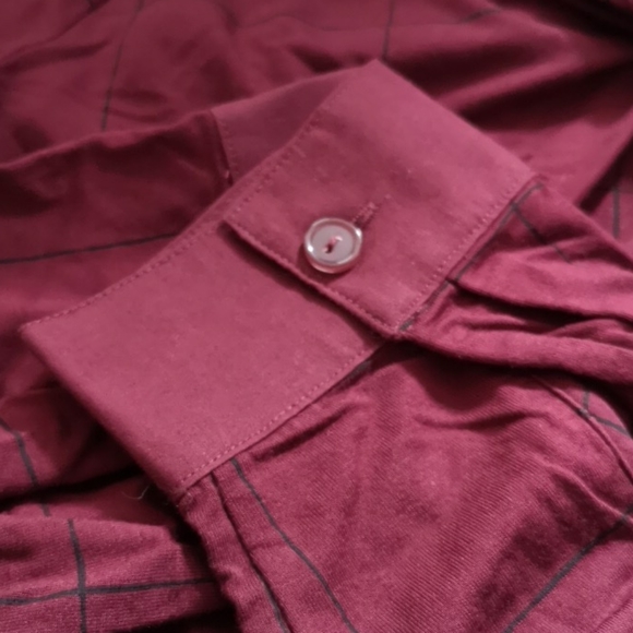 Alfred Sung Long-Sleeve, XXL, wine & check pattern - Picture 4 of 5